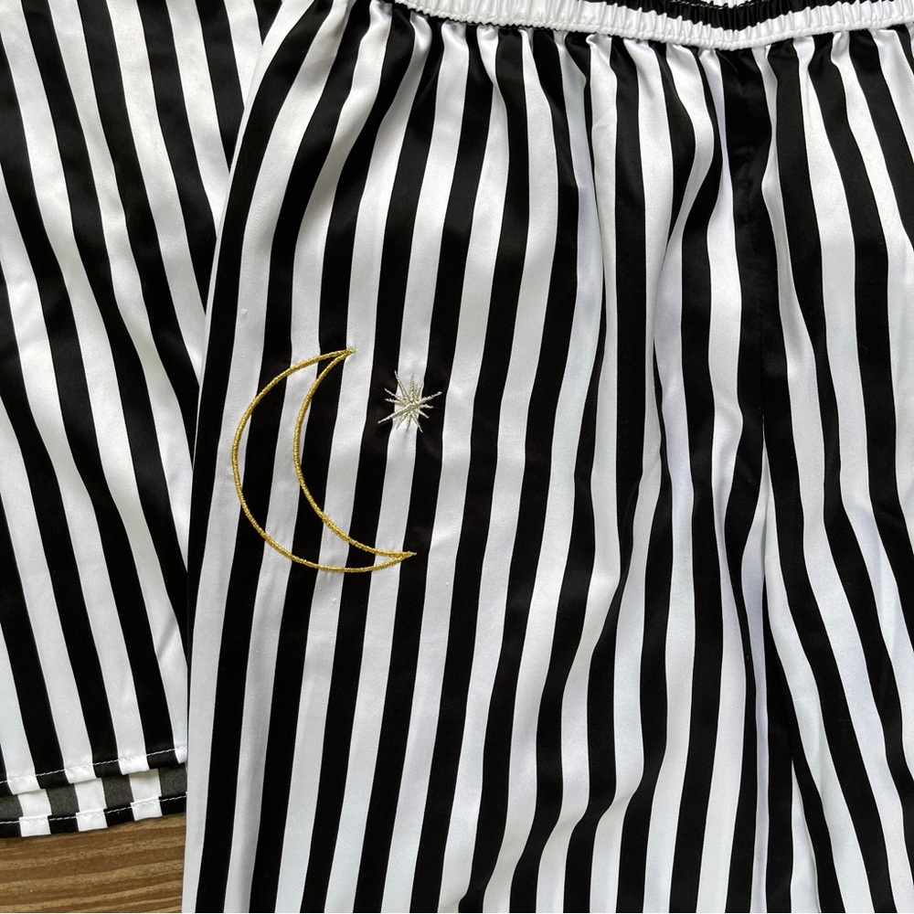 Betsey Johnson Black White Striped Pajama Set Moon Star Sleepwear Size Small - Picture 4 of 16